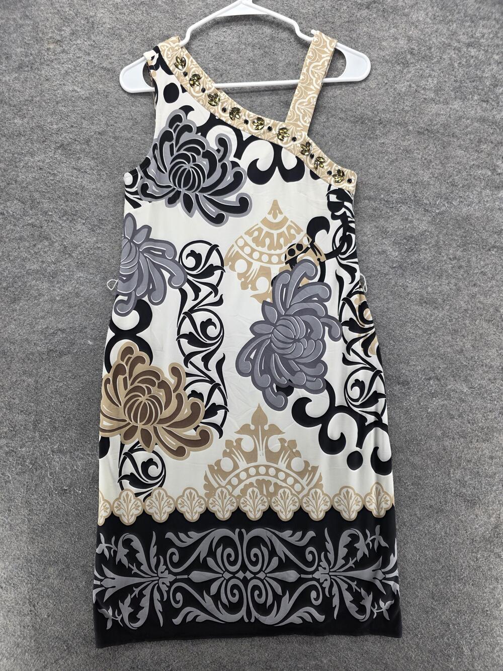 Cato Dress Womens Small Black Gray Baroque One Shoulder Embellished Cocktail